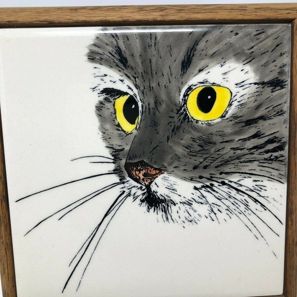 Vintage Sierra Windsong Susan Lilly Tile Cat Trivet Hand Painted & Signed 1988 - Picture 4 of 8